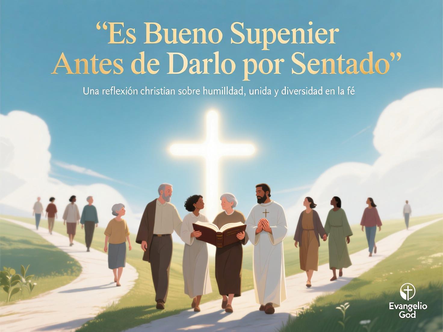 Reflexión cristiana: Es bueno suponer antes de darlo por sentado. Imagen simbólica de unidad entre cristianos de diferentes denominaciones, con Biblia abierta y manos unidas en humildad.
