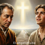 Ilustración devocional: contraste entre riqueza material y paz espiritual en Jesús.